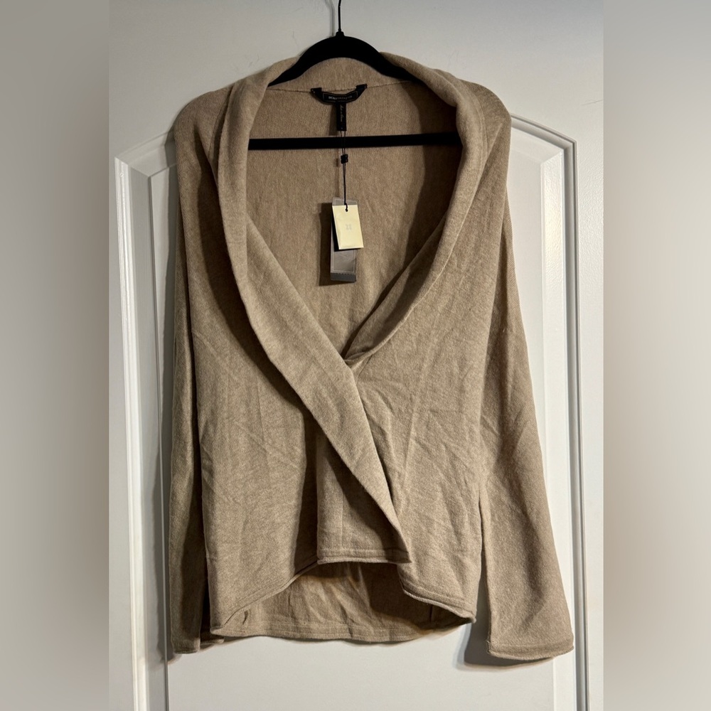BCBGMaxAzria Beige Open-Front Shawl Collar Sweater Cardigan